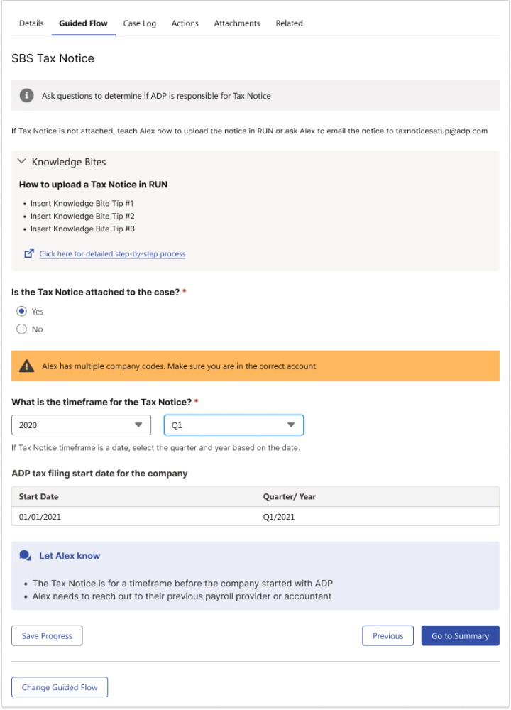 Tax Notice Guided flow Screen