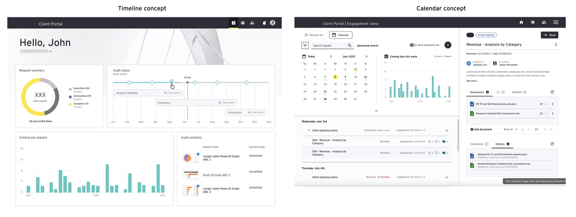 Client Portal wireframes and design exploration