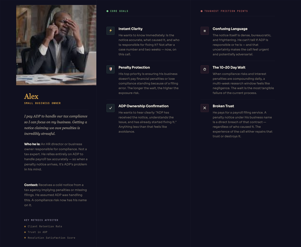 Client (Alex) - Persona Map