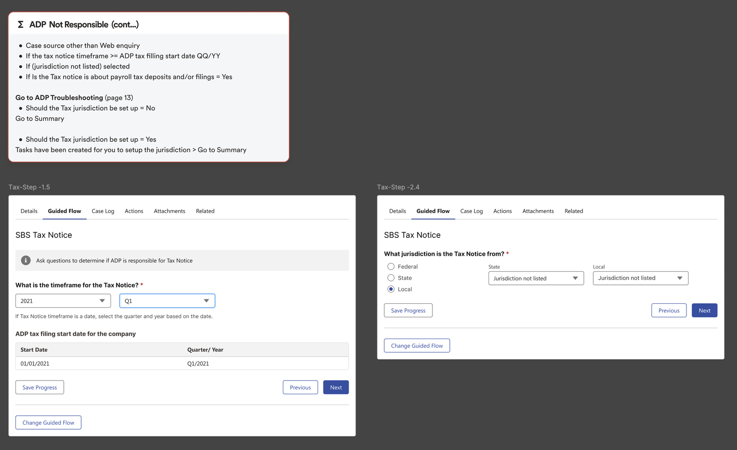 Tax Notice Guided flow Screens - Jurisdictions
