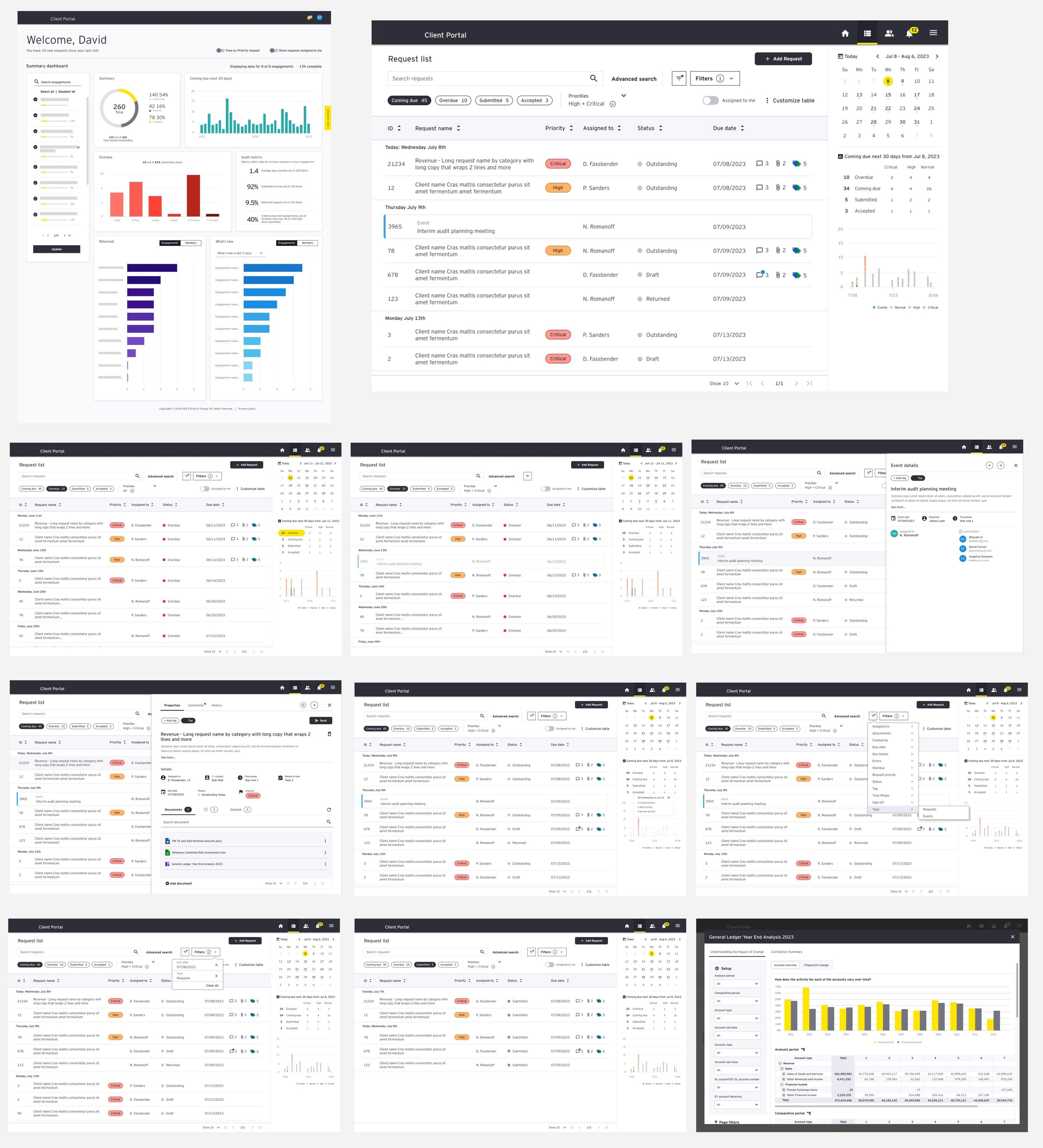 Client Portal wireframes and design exploration